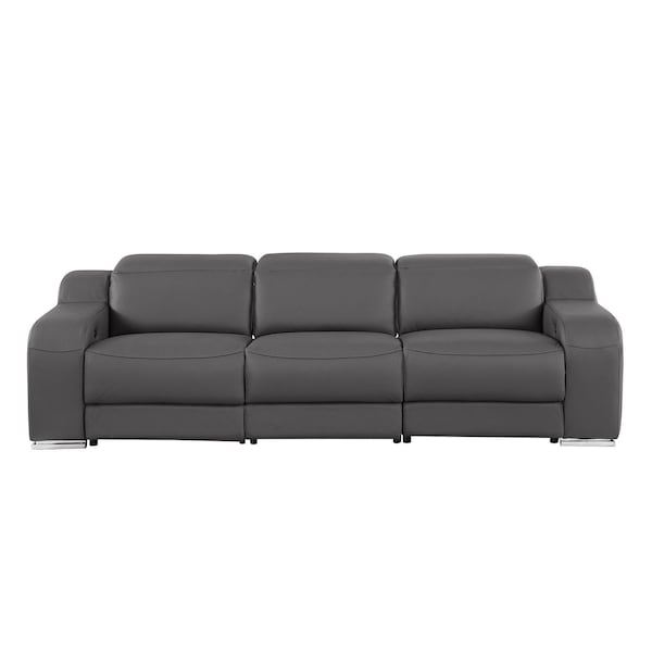 Homeroots 103" Dark Gray Italian Leather Reclining USB Sofa 632875 - main