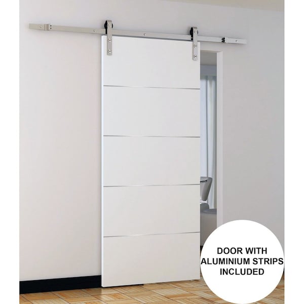 Sartodoors Sliding Barn Door with 6.6ft Hardware, Planum 0020 White Silk, Rail Hangers Sturdy Silver Set, Mode PLANUM0020BD-S-WS-18 - main