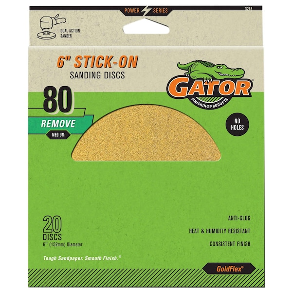 Gator Finishing GoldFlex 6 in. Stick-On Sanding Discs, 80 Grit, 20PK 3245 - main
