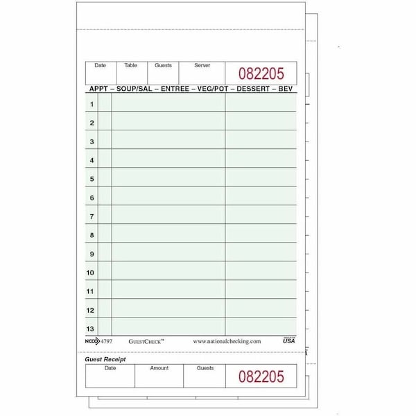 National Checking 2 Part Green Tint Carbonless 13 Line Guest Check 50 Checks, PK40 G4797 - main