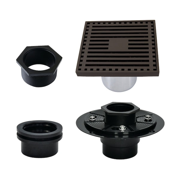 Kingston Brass 4" Brass Square Grid Shower Drain with Hair Strainer and Base Flange, Oil Rubbed Bronze BSFK4464ORB - main