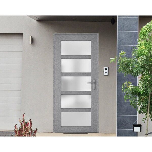 Vdomdoors Front Exterior Prehung FiberGlass Door Frosted Glass / Manux 8002 Grey Ash / Office Commercial and MANUX8002EXD-SS-W36 x H80-LH - main