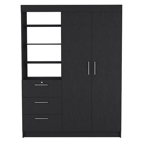 Homeroots 79" Black Wood Two Door Three Drawer Combo Dresser 520131 - main