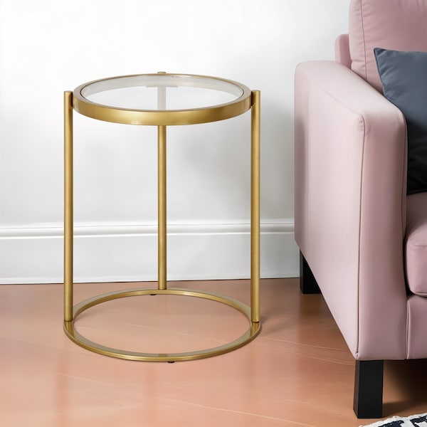Homeroots 20" Brass And Clear Glass And Steel Round End Table 543820 - main