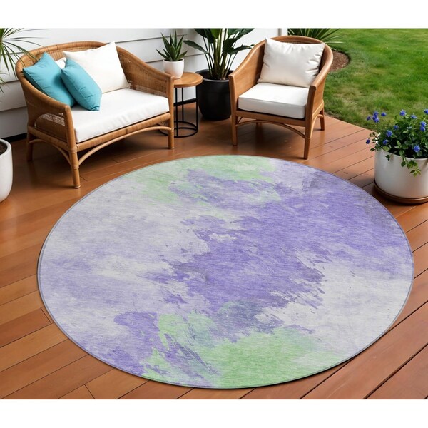 Homeroots 8' Lavender Mint Green And Ivory Round Abstract Washable Indoor Outdoor Area Rug 617403 - main