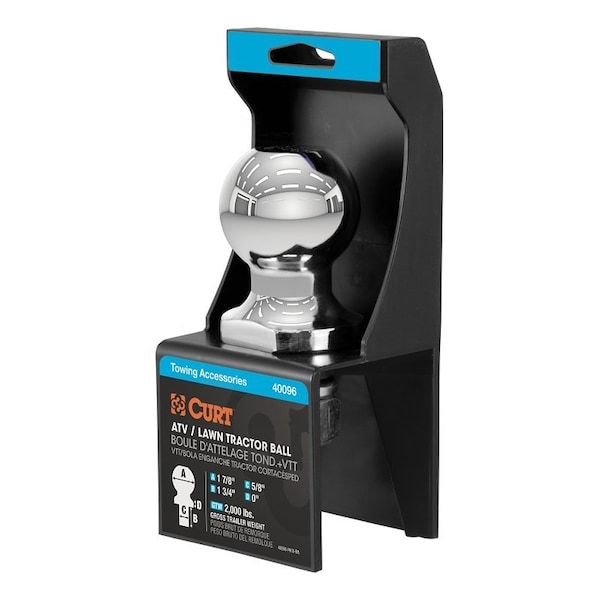 Curt Hitch Ball, 1-7/8 in Dia Ball, 5/8 in Dia Shank, 2000 lb Gross Towing, Carbon Steel 40096 - main