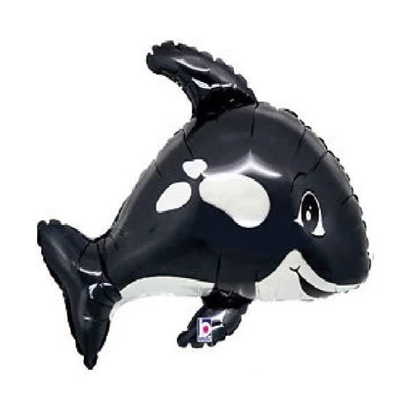 Loonballoon BLACK WHALE Orca White Killer 33in. Tropical Ocean Luau Beach Party Mylar Balloon LoonBallon- dalv41 - main