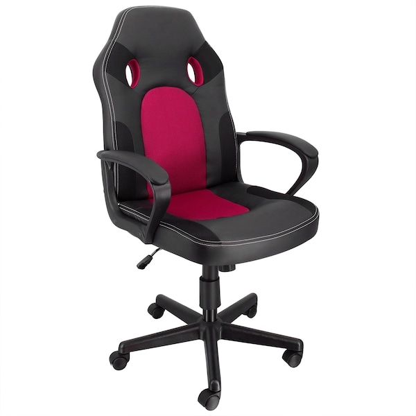 Elama High Back Adjustable Faux Leather and Mesh Office Chair in Black and Burgundy ELM-F-007 - main