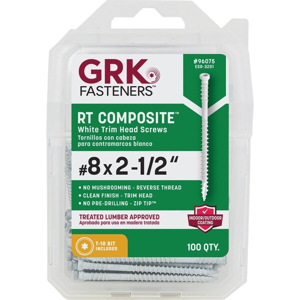Grk Fasteners GRK RT No, 8 x 2-1/2'' Star Drive White Composite Screw, 100 Ct. 96075 - main