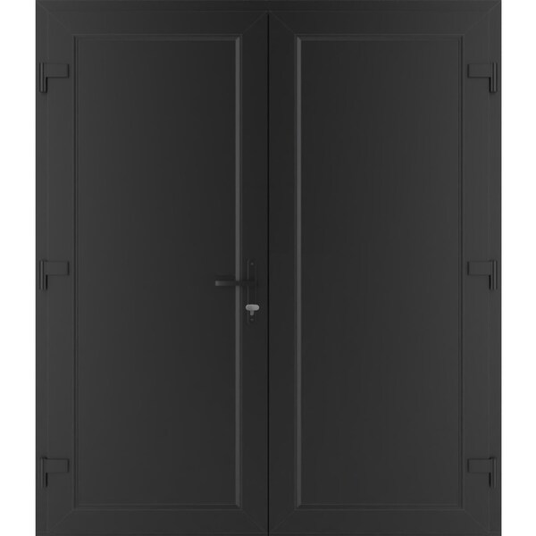 Vdomdoors Front Exterior Prehung Metal-Plastic Double Doors / MANUX 8111 Matte Black / Office Commercial and MANUX8111DEXD-BLK-RH-W72xH80 - main