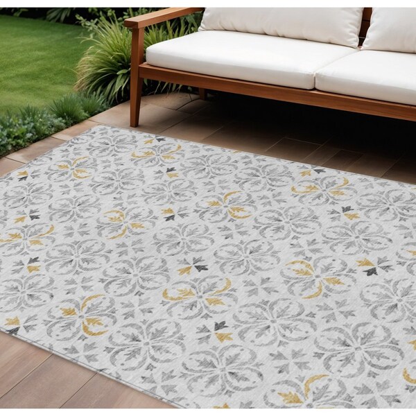 Homeroots 10' X 14' Silver Gray And Gold Floral Washable Indoor Outdoor Area Rug 595990 - main
