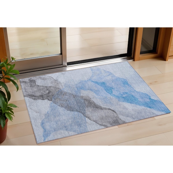 Homeroots 3' X 5' Sky Blue And Gray Abstract Washable Indoor Outdoor Area Rug 631845 - main