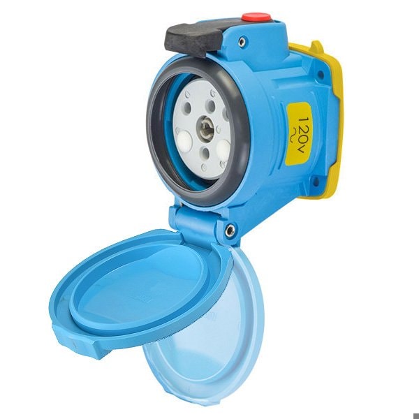 Meltric DSN30 RECEPTACLE POLY BLUE SIZE 2 TYPE 4X IP 69 1P+N+G 30 A 120 VAC 60 Hz +2 AUX 63-34165-972 - main