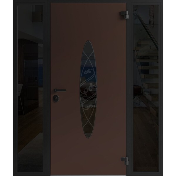 Vdomdoors Front Exterior Prehung Steel Door Ronex1277 Brown 2 Sidelight Exterior Windows Sidelites Entry RONEX1277EXD-BRW-W12+36+12xH80-LH-I - main