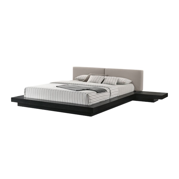 Homeroots Black and Gray Wood And Faux Leather King Bed Frame With Attached Nightstands 486267 - main