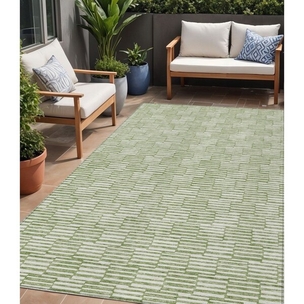 Homeroots 5' X 8' Green And Ivory Geometric Washable Indoor Outdoor Area Rug 594990 - main