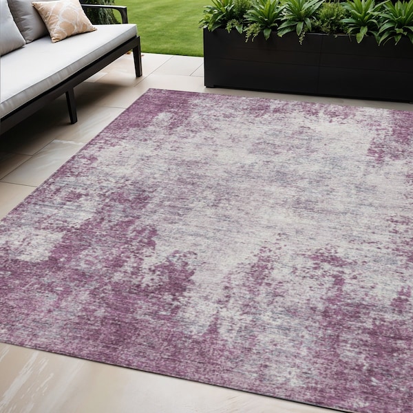 Homeroots 5' X 8' Plum And Ivory Abstract Washable Indoor Outdoor Area Rug 612359 - main