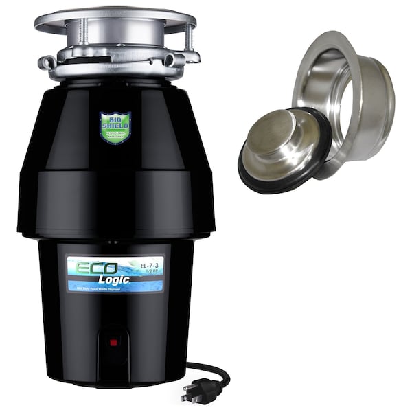 Eco Logic 1/2 HP Continuous Feed Garbage Disposal with Brushed Nickel Sink Flange 10-US-EL-7-DS-3B-BN - main