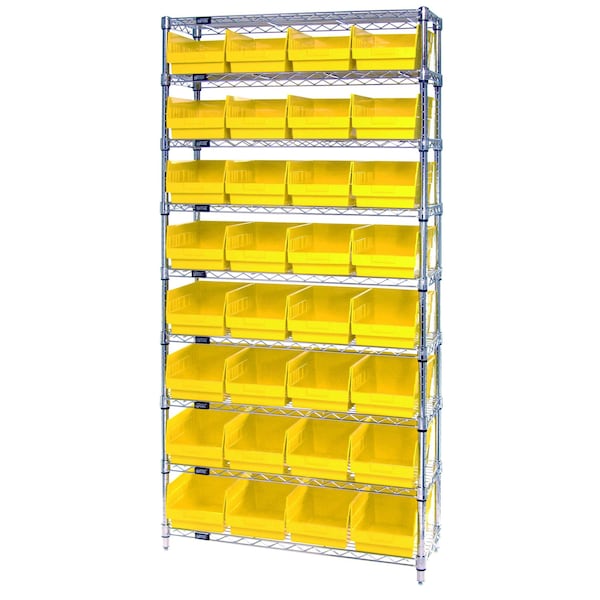 Quantum Storage Systems WIRE SHELVING UNIT W/32 YELLOW BINS WR9-214YL - main