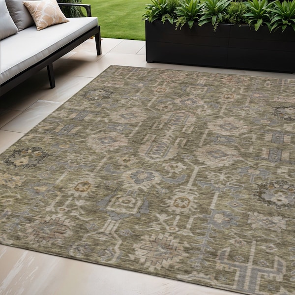 Homeroots 5' X 8' Brown Gray And Charcoal Oriental Washable Indoor Outdoor Area Rug 582057 - main
