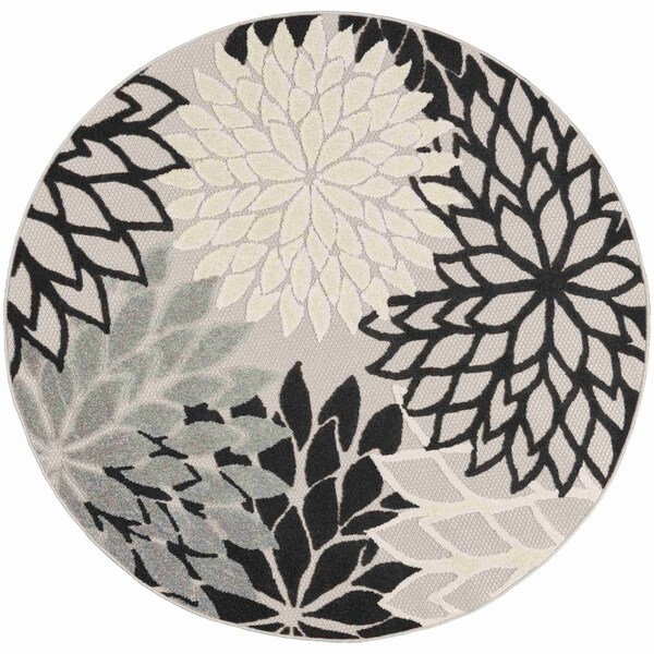 Homeroots 4' Black And White Round Floral Indoor Outdoor Area Rug 546636 - main