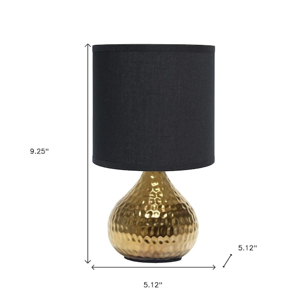 Homeroots 9" Gold Porcelain Round Table Lamp With Black Drum Shade 643297 - main