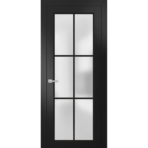 Sartodoors Solid French Door Frosted Glass Planum 2122 Black 42x80 Solid Core Modern Interior PLANUM2122ID-BLK-42 x 80-Butterfly - main