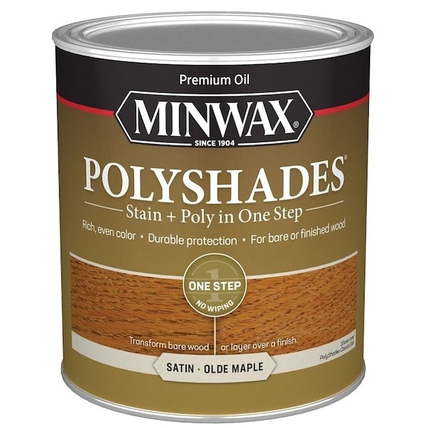 Minwax Waterbased Polyurethane Stain, Satin, Liquid, Olde Maple, 1 qt, Can 61330444 - main