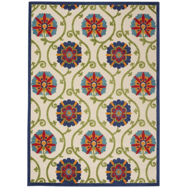 Homeroots 8' X 11' Navy Blue Beige Green Blue And Red Floral Indoor Outdoor Area Rug 546778 - main