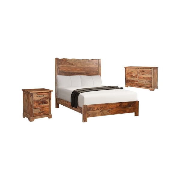Homeroots Three Piece Brown Solid Wood Bedroom Set 569386 - main