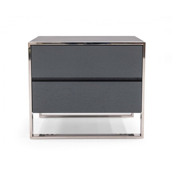 Homeroots Modern Gray and Stainless Steel Nightstand With Two Drawers 473035 - main