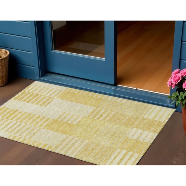 Homeroots 3' X 5' Gold Wheat And Ivory Striped Washable Indoor Outdoor Area Rug 581647 - main
