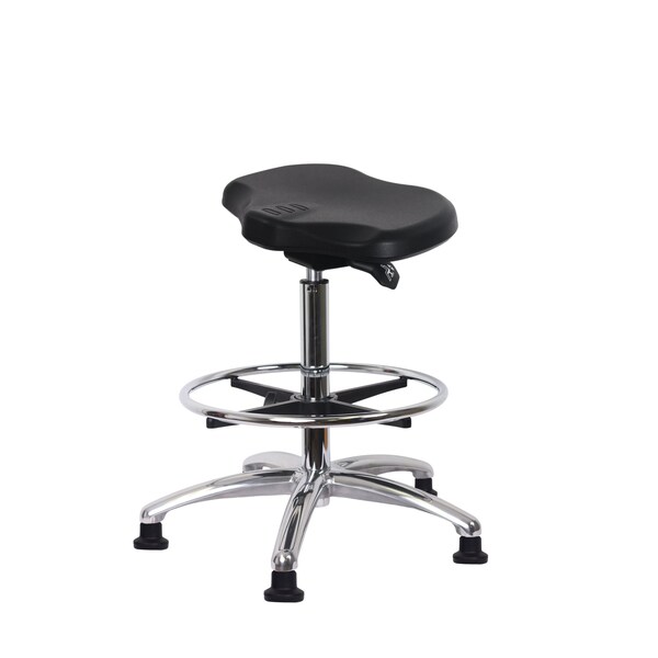 Blue Ridge Ergonomics Polyurethane Ray Sit-Stand Chrome with Chrome Foot Ring in Black Polyurethane PRPHBST-CR-CF-RG-BLK - main