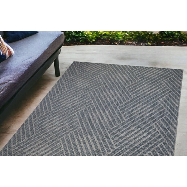 Homeroots 4' X 6' Gray and Blue Geometric Stain Resistant Indoor Outdoor Area Rug 531605 - main