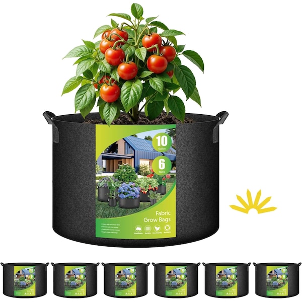 Ipower Plant Grow Bag 10 Gallon Heavy Duty Fabric Pots, 300g Thick Nonwoven, Black 2024 Version, 6PK GLGROWBAG10X6BLK - main