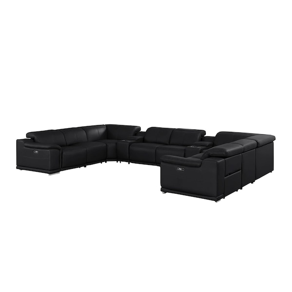 Homeroots Battleship Gray Leather Modular U Shaped Ten Piece Corner Sectional With Console 643933 - main