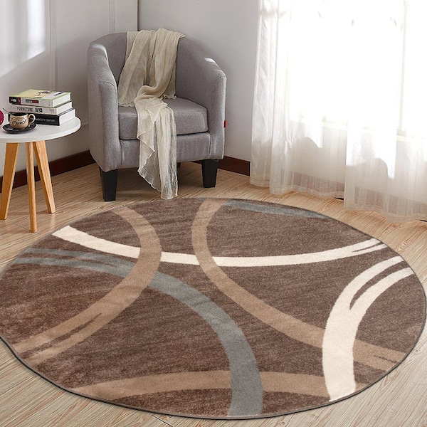 World Rug Gallery Modern Wavy Circles Design Area Rug 8 ft Round Brown 377BROWN8RND - main