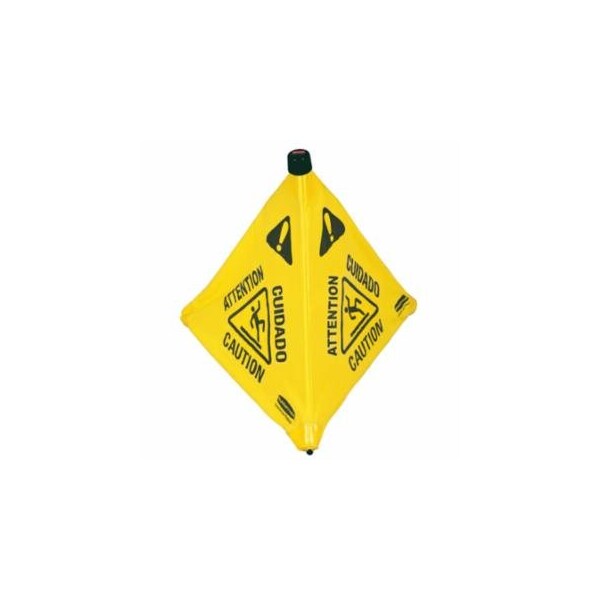 Rubbermaid Commercial Floor Pop-Up Safety Cones, Caution (Multi-Lingual)/Wet Floor Symbol, Yellow, 20 in 640-FG9S0000YEL - main