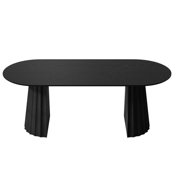 Homeroots 79" Black Solid Wood Double Pedestal Base Oval Dining Table 720465 - main