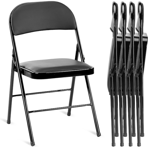 Simple Deluxe YSSOA Folding Chairs w/ Padded Vinyl Cushion Seats and Durable Metal Frame for Indoor Outdoor, 4PK 3A88FNCHARFOLDBLKX4 - main