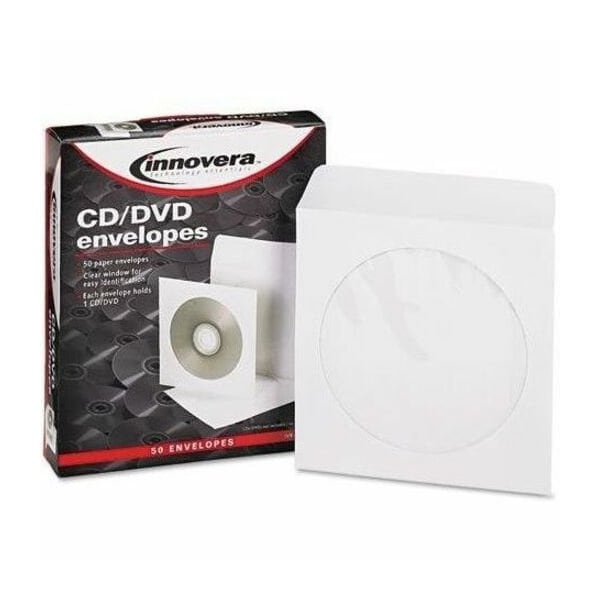 Essendant Innovera CD/DVD Envelopes, Clear Window, 1 Disc Capacity, White, 50/Pack 39403 - main