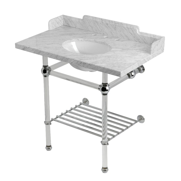 Kingston Brass 36-Inch Carrara Marble Console Sink with Acrylic Legs and Shelf, 8-Inch, 3-Hole LMS36MAB1 - main