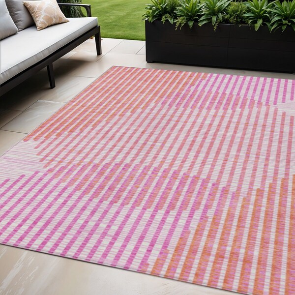 Homeroots 5' X 8' Pink Copper And Ivory Geometric Washable Indoor Outdoor Area Rug 597650 - main