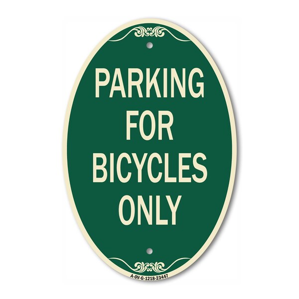 Signmission Parking for Bicycles Only Sign, 12 Inch X 18 Inch Architectural Oval, Heavy Gauge Aluminum A-OV-G-1218-23447 - main