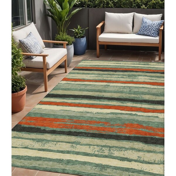 Homeroots 5' X 8' Sage Black And Red Striped Washable Indoor Outdoor Area Rug 598927 - main