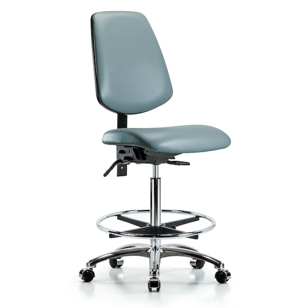 Blue Ridge Ergonomics Vinyl Chair Chrome, High Bench, Med Back, Tilt, Foot Ring, Casters, Storm BR-VHBCH-MB-CR-T1-A0-CF-CC-8822 - main