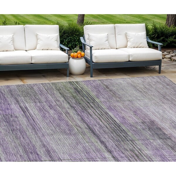 Homeroots 8' X 10' Purple Lavender And Gray Striped Washable Indoor Outdoor Area Rug 588067 - main