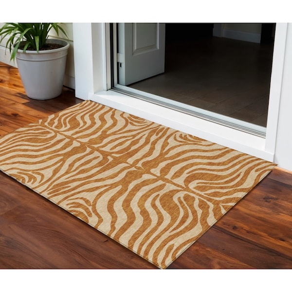 Homeroots 3' X 5' Copper And Tan Animal Print Washable Indoor Outdoor Area Rug 600642 - main