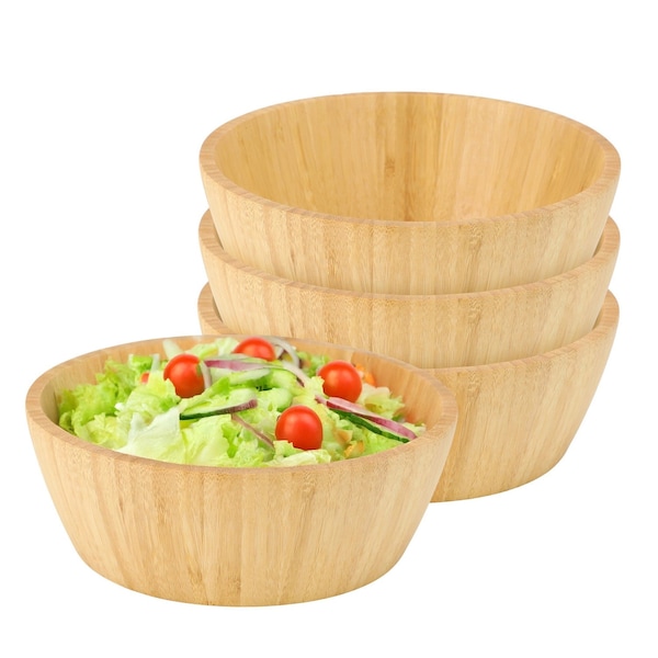 Megachef 4 Piece 8 Inch Bamboo Wood Serving Bowl Set 750122181M - main