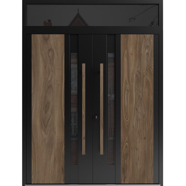 Vdomdoors Aluminum Double Doors Dekton 0163 Venezia Noce Top Transom Entry Door Painted (W72xH92) Right hand DEKTON0163DEXD-VEN-W72xH96+12-RH-O - main